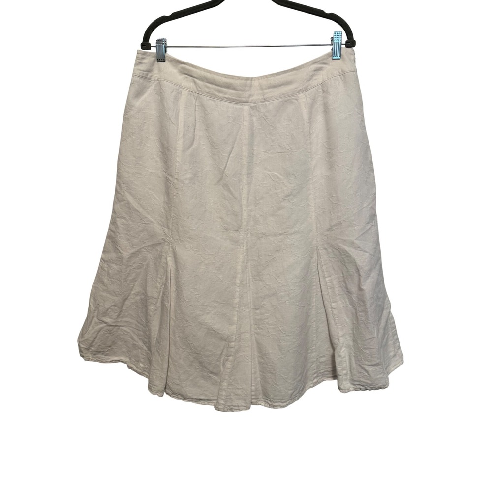 JM‎ Collection Womens White Linen Cotton Blend Textured Godet Midi Skirt Size 16
